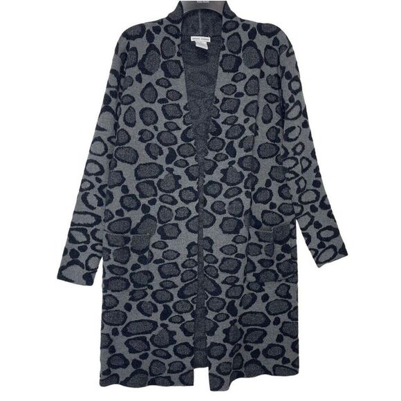 Women’s Cardigan Open Front Size M Gray Leopard Print Knit Pocked Sweet Romeo - Picture 2 of 16